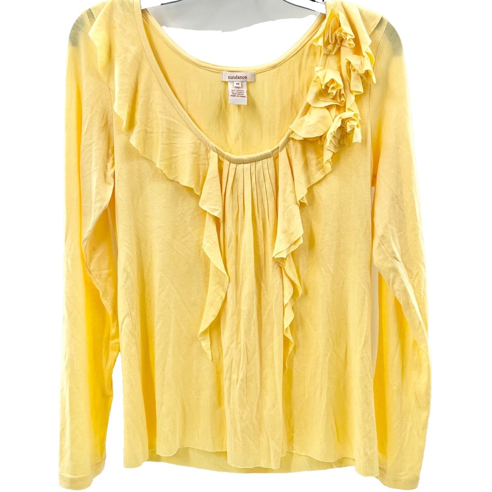SUNDANCE Women's Size M Yellow Ruffled Scoop Neck Long-Sleeve Shirt Top Blouse